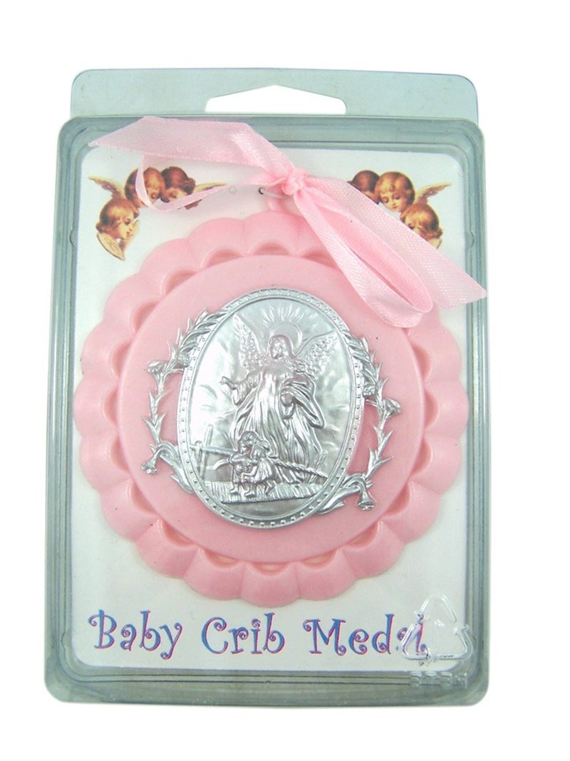 WJH Moulded Acrylic Pink Crib Medal with Guardian Angel for Baby Girl Nursery Decor, 3 1/2 Inch - Image 2